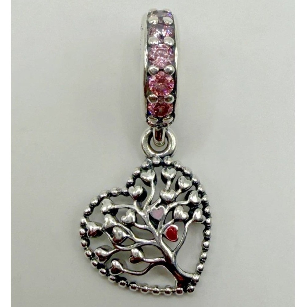 Pandora Tree of Love Heart Dangle Charm Red Pink Enamel Silver 796592CZSMX